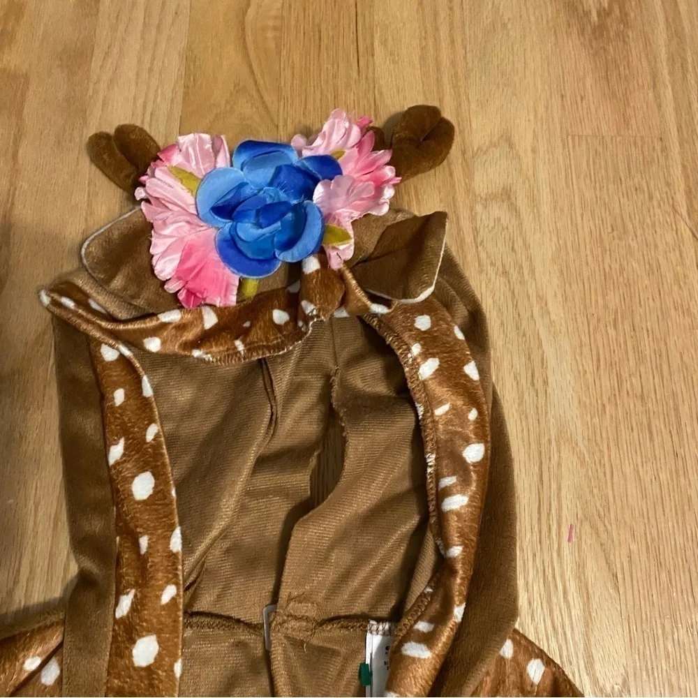 Spirit Halloween Deer Fawn Costume Medium Hooded Kids Girls Brown Tan Flower - Picture 4 of 6
